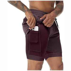 Shorts pour hommes en polyester tissé, couleur violette, avec cordon de serrage à la taille, séchage rapide, avec poches, style décontracté, longueur mi-cuisse - Product Image 6