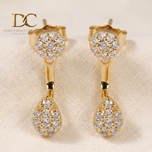 Elegantes Pendientes de Oro Amarillo Sólido de 14 Quilates con Diamantes Cultivados en Laboratorio, Certificados por IGI, con Forma de Lágrima, para Mujer - Product Image 2