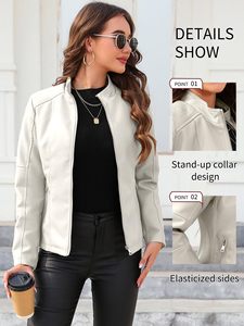 <b>Women</b> Premium Faux Leather Stand Collar Bomber <b>Jacket</b> Custom Logo OEM - Product Image 5