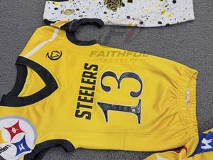 Ensemble de maillots de football pour hommes Steelers, col en V, manches courtes, sublimé, haute qualité, séchage rapide, 100% polyester, toutes saisons - Product Image 4