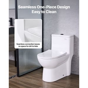 Inodoro de Una Pieza con Doble Descarga de 1.1/1.6 GPF, Asiento de Baño Cómodo de 12 Pulgadas, Diseño con Falda Fácil de Limpiar, Inodoro Negro y Blanco - Product Image 2