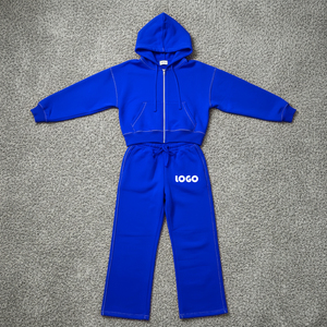 Custom Women's Hooded Sweatpants <b>Zip</b>-<b>Up</b> Hoodie Set Casual Streetwear Sportswear Regular Fit Polyester Jogger Suit Gym Short - Product Image 5