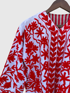 Hand Embroidered Floral Cotton Jacket V-Neck Full Sleeve Plus Size Prairie Chic Style Women Spring Wear - Product Image 4