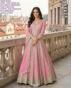 Anarkali Elegante de Chinon con Bordado Glam para Mujer, Corte Regular, Largo hasta el Suelo, Ideal para Bodas, Diwali y Fiestas, para Todas las Temporadas - Product Image 2