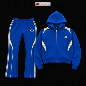 Conjunto Deportivo Azul Rey Personalizado para Hombre, Sudadera con Cremallera y Pantalones Acampanados, Dos Piezas, Paneles en Contraste, Ropa Deportiva Urbana, Venta al Por Mayor OEM - Product Image 5
