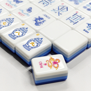 Tuiles de Mahjong en Acrylique Porcelaine Bleue et Blanche 160 Pièces Gravure au Laser Style Américain - Product Image 4