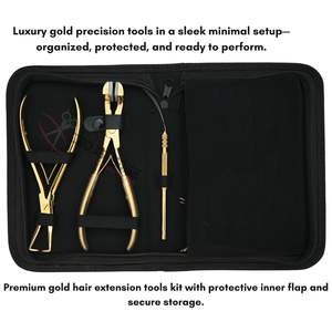 Kit d'outils tout-en-un pour extensions de cheveux, comprenant des pinces pour extensions adhésives, un applicateur de micro-anneaux, un crochet de traction, des ciseaux à découper le fil. - Product Image 5