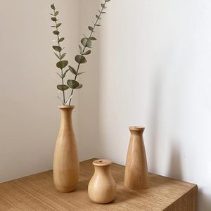 Vase à fleurs en bois artisanal, récipient floral rond pour la décoration de la maison et des hôtels - Product Image 1