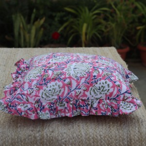 Handmade Square Block Print Boho Frill Cotton <b>Cushion</b> <b>Cover</b> for Bed Hotel & Home Decor-Eco-Friendly - Product Image 6