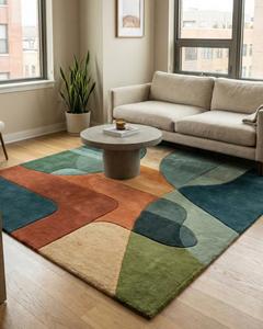 Luxury Modern Geometric Hand Tufted Wool Anti-Slip Medium Pile Area Rug Soft Abstract Commercial Use Living Room Bedroom Home - Product Image 4