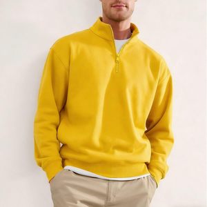 Nouveau design 2026 – Sweat-shirt polaire demi-zip pour homme, couleur jaune, coupe oversize, col montant, fermeture éclair quart de tour, en promotion - Product Image 2