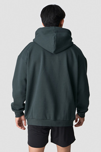 Sweat-shirt à capuche vert foncé pour homme, coupe classique, couleur unie, pull décontracté, 100% coton, tissu polaire respirant, tricoté, avec poche - Product Image 2