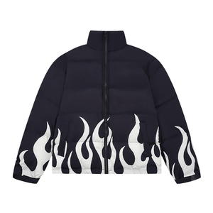 NEW in Flame Design Casual Zipper Plain Dyed Winter Stand Collar Men Polyester <b>Padded</b> Bomber Jacket - Product Image 3