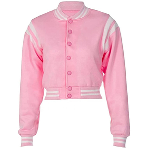 Blouson Teddy Rose Femme en Gros, Manches Longues, Col Montant, Bordures Contrastantes, Coupe Courte, en Polyester, Vêtement d'Extérieur pour l'Automne - Product Image 5