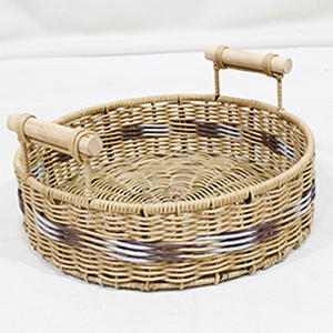 Plateau en rotin écologique en jacinthe d'eau, design rayé de haute qualité pour table basse de salon - Product Image 1