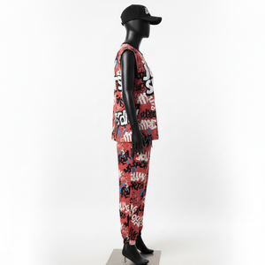 ชุดเซ็ตสองชิ้นแขนกุดสำหรับผู้หญิง ผ้าคอตตอนโพลีเอสเตอร์คุณภาพสูง เนื้อผ้าเจอร์ซีย์เดี่ยว GSM พิมพ์ลายแบบ Sublimation พร้อมโลโก้สั่งทำพิเศษ - Product Image 3