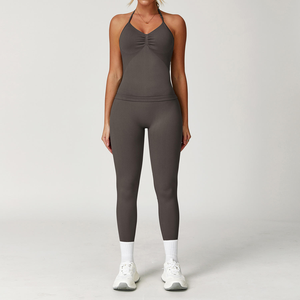 Conjunto de Yoga de 2 Piezas, Cuello en V, Cintura Alta, Largo Completo, Ropa Deportiva sin Costuras, Elástica en 4 Direcciones - Product Image 6