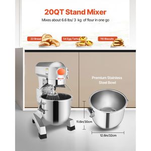Impastatrice Professionale 20Qt 750W a 3 Velocità con Ciotola in Acciaio Inox, 105-180-408 RPM, Design Robusto per Panifici Commerciali - Product Image 4
