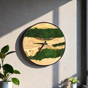 Reloj de Pared Redondo de Madera con Diseño Rústico, Analógico de Cuarzo, Silencioso, Decoración para Sala de Estar, Ecológico, Color Verde Bosque Único - Product Image 4