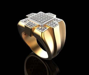 Royal 925 Silver Gold Finish <b>CZ</b> Studded <b>Ring</b> Bold Square Design Wide Band Men Women Fashion Jewelry - Product Image 1