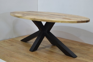 Modern Industrial Style oval Mango <b>Wood</b> top <b>Dining</b> <b>Table</b> with Spider Metal Base <b>Rustic</b> Industrial <b>table</b> hotel restaurant home - Product Image 4