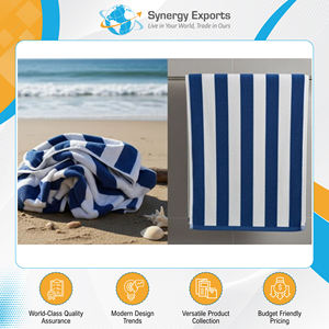 Serviette de bain en polycoton à rayures bleues/blanches réutilisable, 100 % qualité garantie, avec finition velours, à prix compétitif - Product Image 2