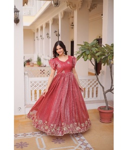 Indian Traditional Stunning Gown in Silver Crunchy with Embroidery Work for Wedding Occasion and festive Party for Women Wear - Product Image 1
