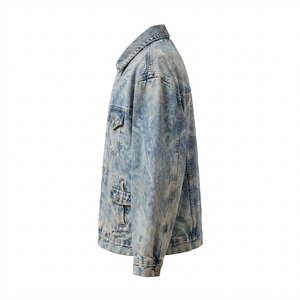 Veste en jean pour homme, style vintage tendance, design effiloché, streetwear, coupe ample, en coton respirant, délavée, bleu élégant, vente en gros - Product Image 2