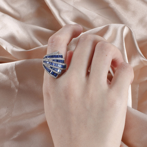 Blue Baguette Moissanite Shell <b>Ring</b> 925 Silver Luxury <b>Statement</b> <b>Ring</b> - Product Image 4