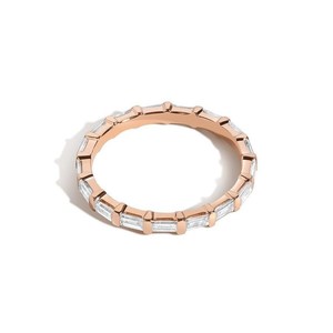 Bague de mariage en or massif 14K 18K avec diamants de laboratoire taille baguette, sertie en barrettes, éternité complète, empilable, pour femme - Product Image 5