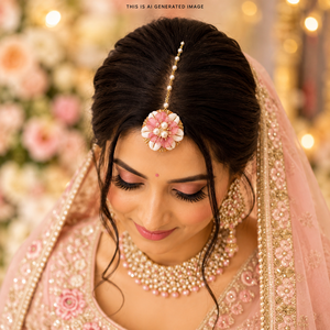 Maang Tikka Floral Hecho a Mano con Conchas, Proceso de Fabricación Artesanal, Accesorio para el Cabello de Novia con Perlas y Conchas, Boda, Haldi, Mehendi - Product Image 4