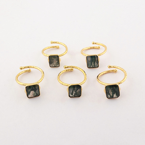 Natural Moss Agate Gemstone Bezel Setting <b>Adjustable</b> <b>Rings</b> 18k Gold Plated Brass Vintage Trendy Unique Women Fashion jewelry - Product Image 1