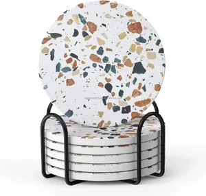 High Quality <b>Ceramic</b> <b>Coasters</b> and Coffee Mug Drink Mat Set Classic Marble Texture Resin for Home & Hotel Kitchen Use - Product Image 6