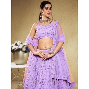 Lentejuelas de lavanda tentadoras Georgette Lehenga Choli con Dupatta - Product Image 5