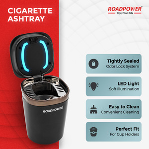 ROADPOWER (RP-ASH-24) Cendrier de voiture portable avec couvercle à fermeture automatique et lumière LED, compact, élégant et sans odeur, finition premium - Product Image 5