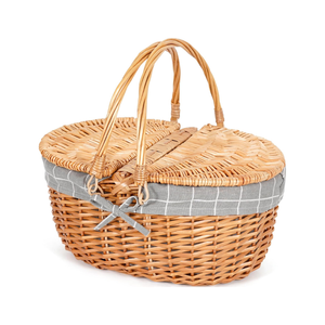 Grand panier de pique-nique en rotin tressé à la main, écologique, avec couvercle et doubles poignées, doublure en tissu amovible, design flexible - Product Image 4