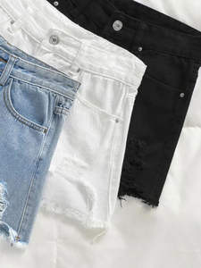 Shorts de Mezclilla Elásticos para Mujer, Estilo Rasgado, Tallas Grandes, para Verano, Marca Hypen Sports - Product Image 3