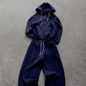 Conjunto de Sudadera con Capucha y Pantalones Deportivos de Invierno de Dos Piezas, Talla Grande Unisex, Diseño Sólido Ligero de Poliéster/Nailon, Tejido de 220 g/m² - Product Image 1