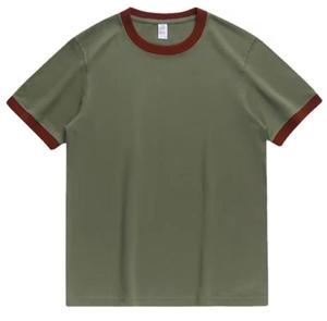 Men's Short Sleeve O-Neck <b>T</b>-<b>Shirt</b> Solid Color Contrast Trim Regular Fit Casual Knitted Polyester/Cotton Anti-Wrinkle Front Logo - Product Image 4