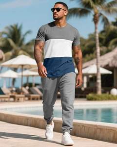 Ensemble de survêtement décontracté pour hommes, t-shirt à manches courtes et pantalon de survêtement, trois couleurs contrastées, pour le sport et les loisirs - Product Image 5