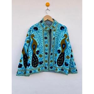 Handcrafted Cotton Embroidered Reversible Eco-Friendly Peacock Boho Chic Suzani Winter Coat for <b>Women</b> - Product Image 5