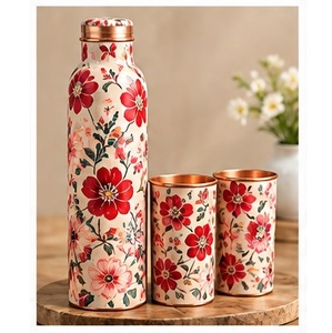 Classic Indian <b>Copper</b> <b>Water</b> <b>Bottle</b> with Matching Cups Bohemian Pattern Eco-Friendly Drinkware Set for Home Use - Product Image 4