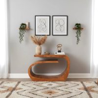 Table console de salon haut de gamme en bois d'acacia massif pour entrée, couloir et mobilier de maison moderne avec éléments en bois artistiques