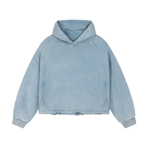 Sudadera con Capucha Corta Oversize Azul Claro para Hombre, de Algodón French Terry, Informal, para Otoño - Product Image 1