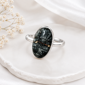 Natural Orthoceras Gemstone <b>Ring</b> 925 Sterling Silver Oval Cabochon Bezel Setting Women's Party Jewelry - Product Image 2