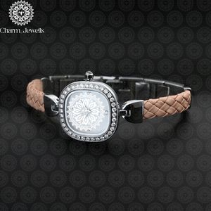 Reloj de Cristal Cuadrado para Mujer Charm_Jewells, Caja de Acero Inoxidable, Correa de Cuero, Cuarzo Analógico, Elegante, Estilo Joyería de Moda - Product Image 6
