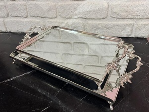Rectangular Metal Storage Tray With <b>Mirrored</b> Finish Classic Design For <b>Table</b> Use Polished Surface Single Tier - Product Image 1