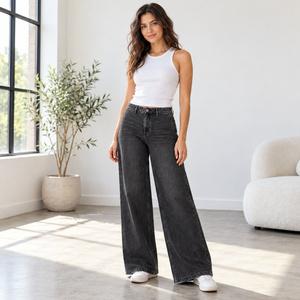 Jeans en denim stretch taille haute pour femmes avec poches latérales - Noir délavé ODM Vente en gros - Product Image 5