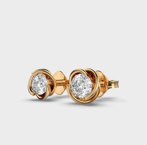 IGI Certified Round Lab Grown Diamond Stud <b>Earrings</b> 14K Rose/Yellow/White Gold Bezel Swirl Setting Solitaire Diamond <b>Earrings</b> - Product Image 2