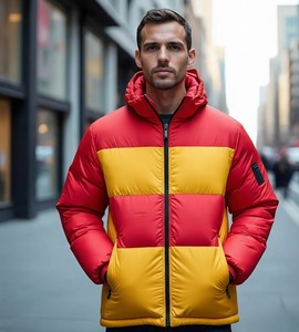 Men's Color Blocked <b>Quilted</b> Puffer Jacket Stand Collar Zipper Closure Windproof <b>Winter</b> Casual Thick Polyester Fiber Filling Regu - Product Image 5